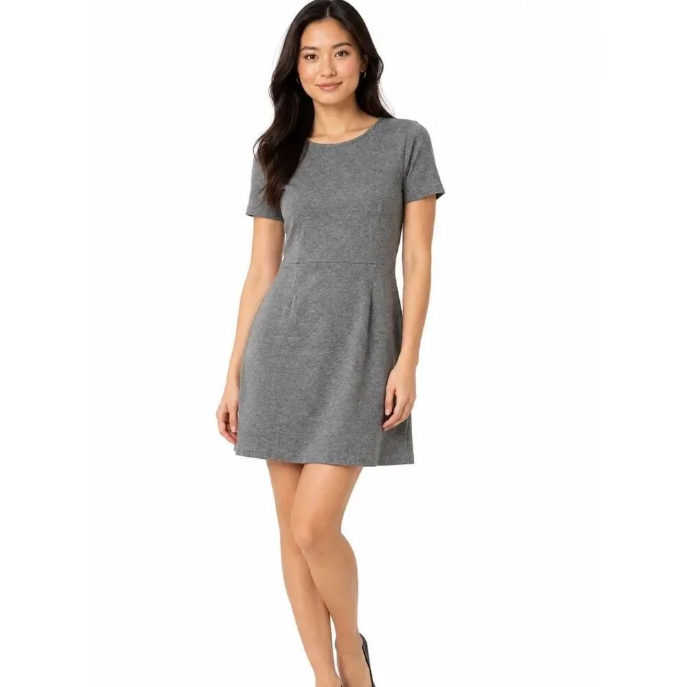 J. Crew Gray Short-Sleeve Mini Sheath Dress Preppy Classic SZ 4P
